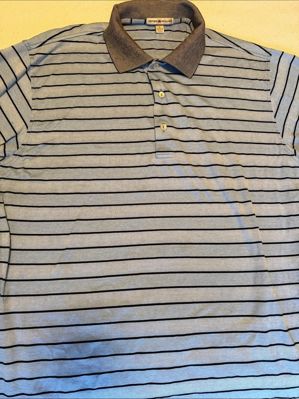 Peter Millar Striped Cotton Polo Blue Large